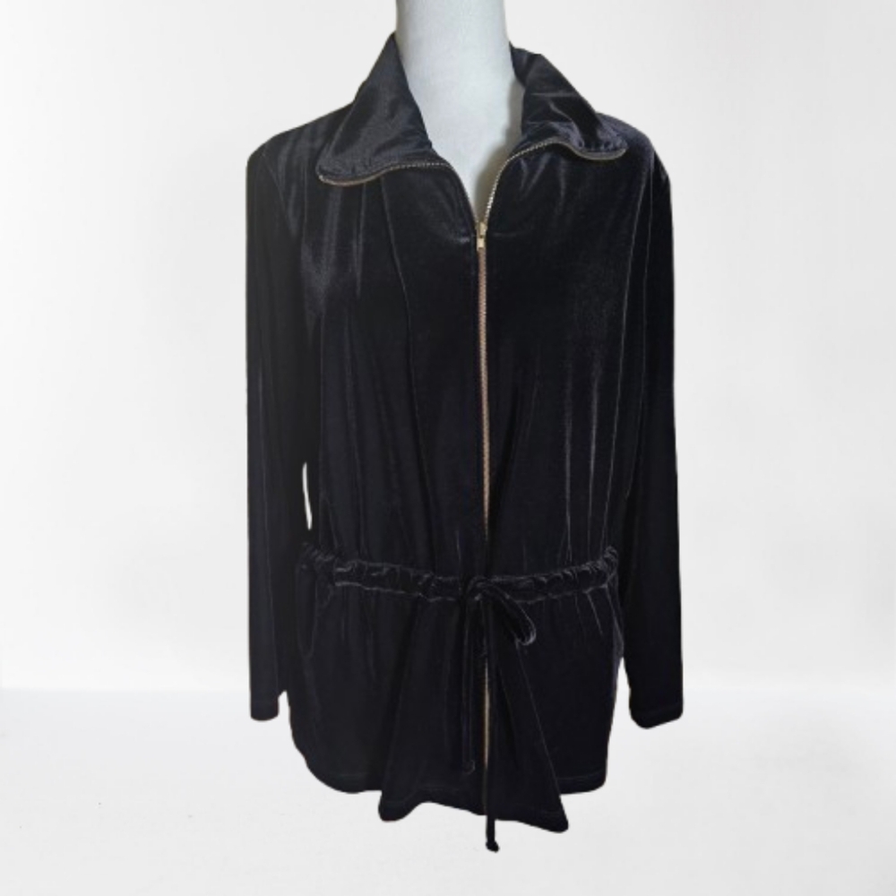 Travel Smith Womens Sz L Luxury Tracksuit Velour Jacket/Pant Leisurewear Black